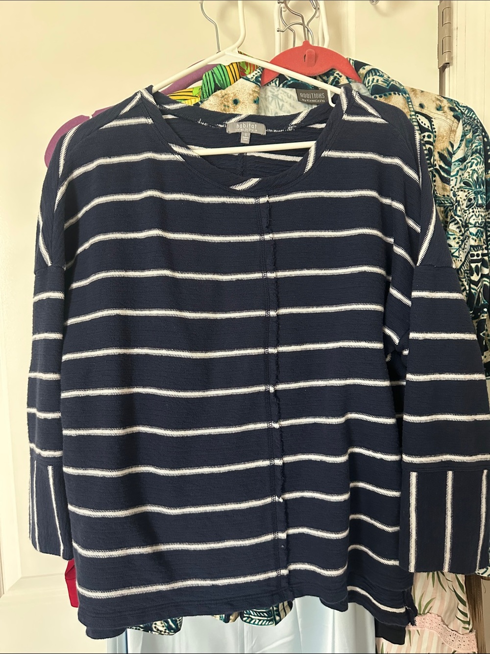 Habitat Navy and White Striped Crewneck Pullover